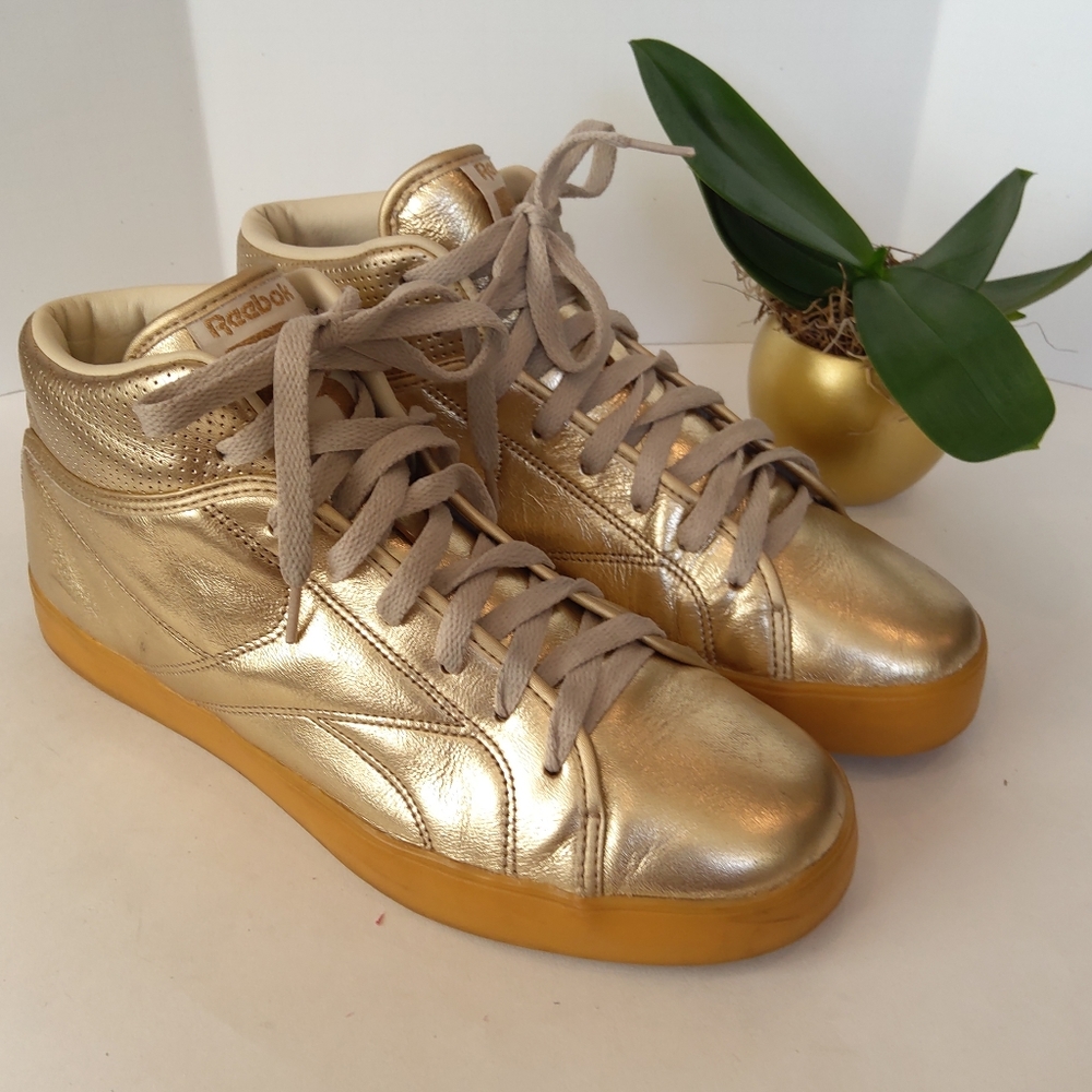 Reebok T - Raww  high top gold golden leather sneakers